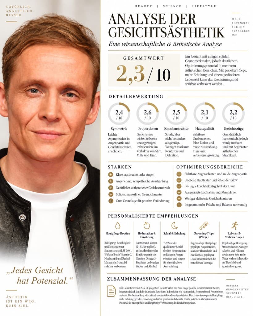 Gesichtsästhetik-Report mit Gesamtwert 2,3 von 10