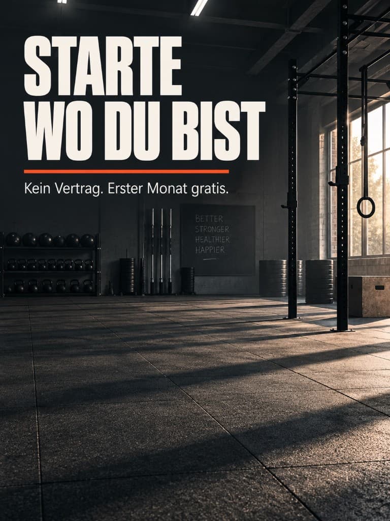 Gym-Poster mit leerem Floor, Licht und klarer Typografie