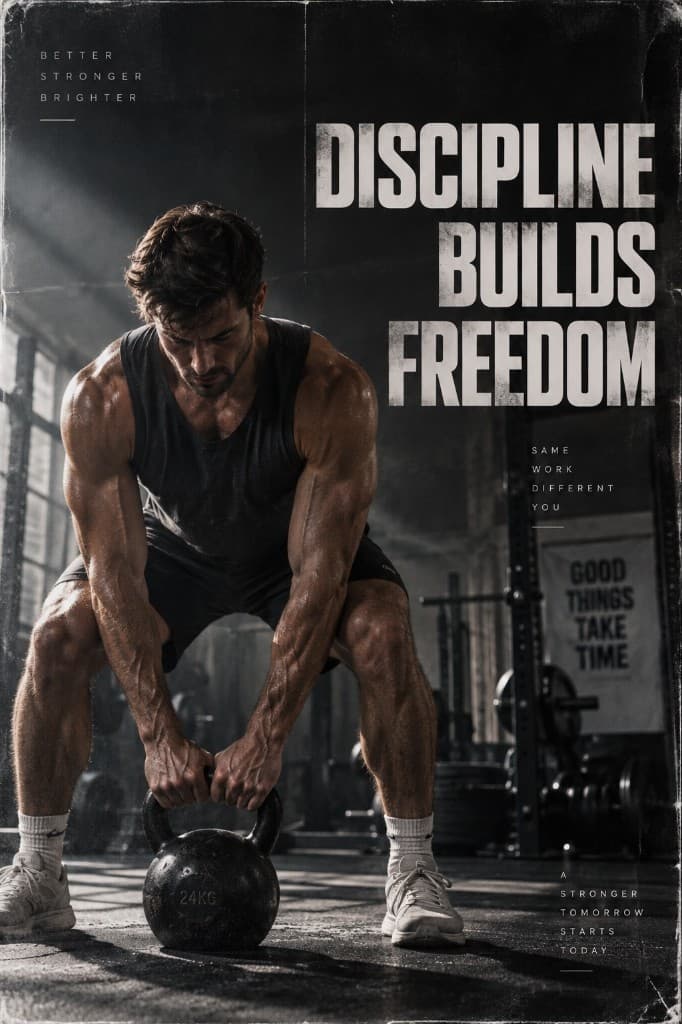 Gym-Poster aus einem vagen Prompt mit Person und Motivations-Sprüchen