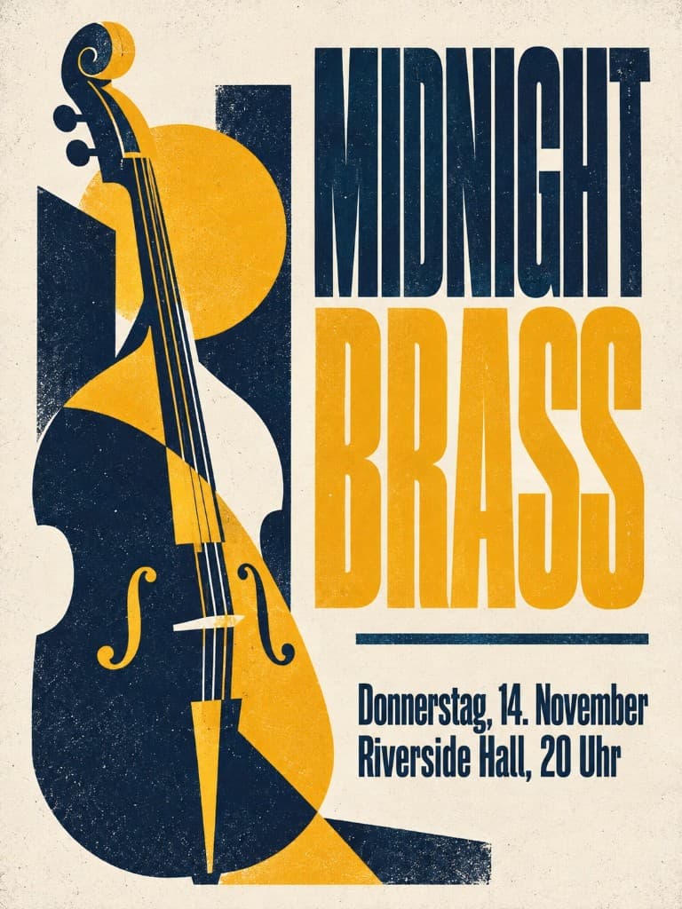 Siebdruck-Poster mit Zwei-Farben-Palette und klarer Typografie