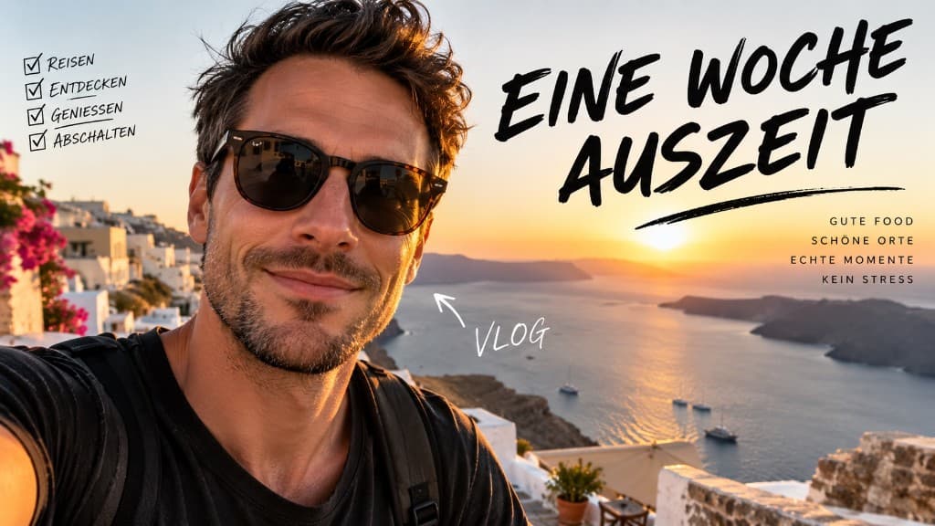 Überladenes Vlog-Thumbnail mit Checkliste, Pfeil und vielen Textzeilen