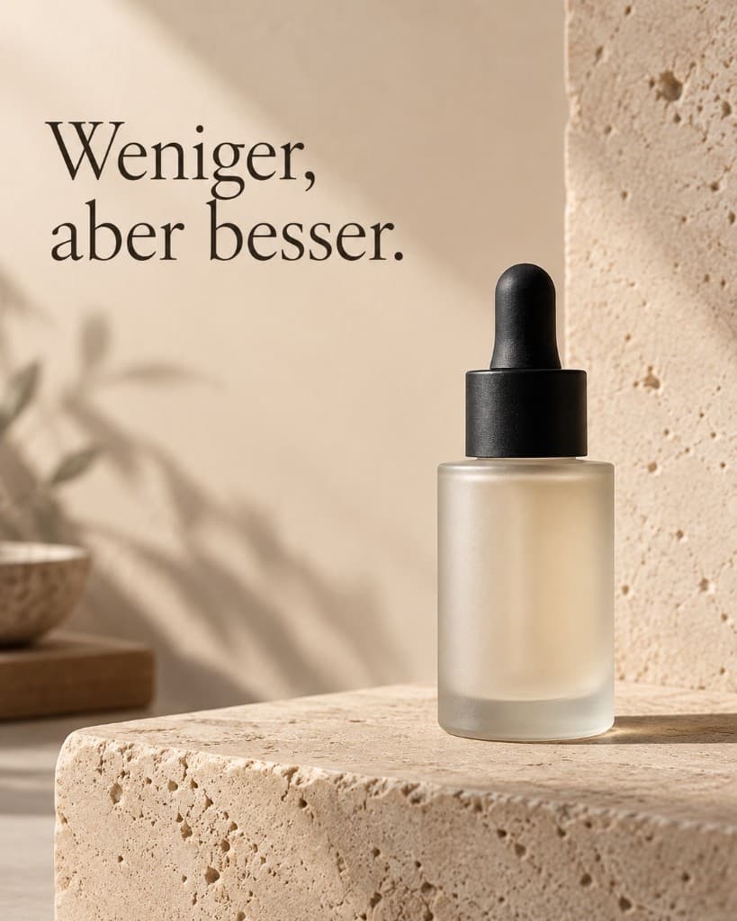 Minimale Product-Ad mit einer Flasche und einer Tagline