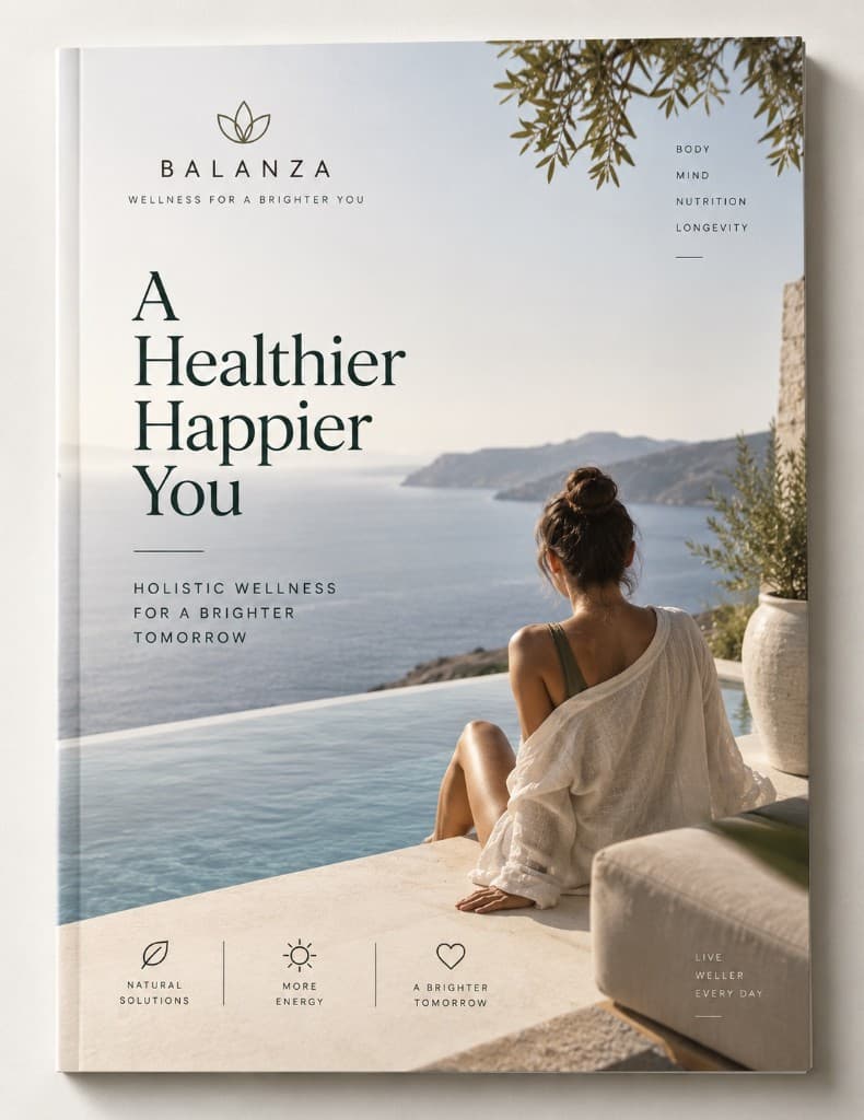 Überladenes Wellness-Cover mit Icons und vielen Textzeilen