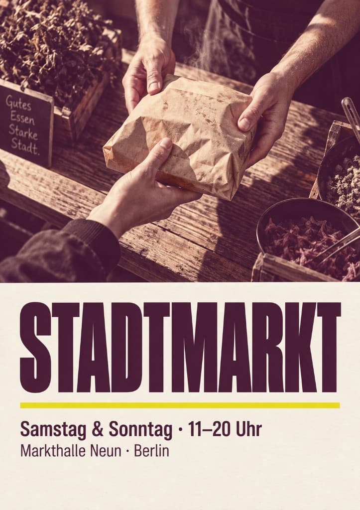 Klarer Stadtmarkt-Flyer mit Duotone und drei Textzeilen