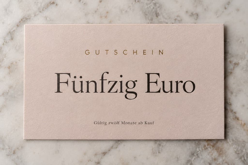 Schlichte Gutscheinkarte mit drei Zeilen auf Marmor