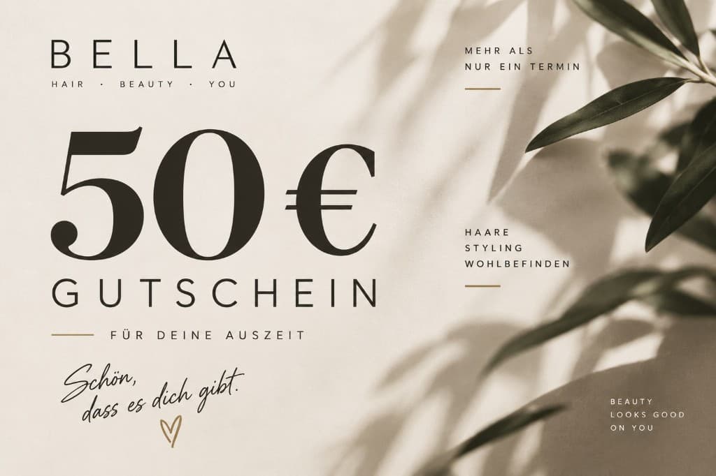 Überladener Salon-Gutschein mit Blattschatten und vielen Textblöcken